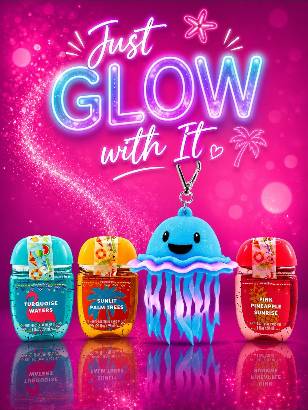 NWT BBW Light-Up Jellyfish PocketBac Holder + 3 Tropical PocketBacs Gift Set